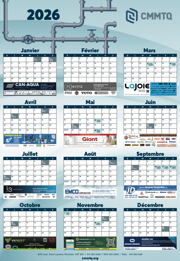 Calendrier mural CMMTQ