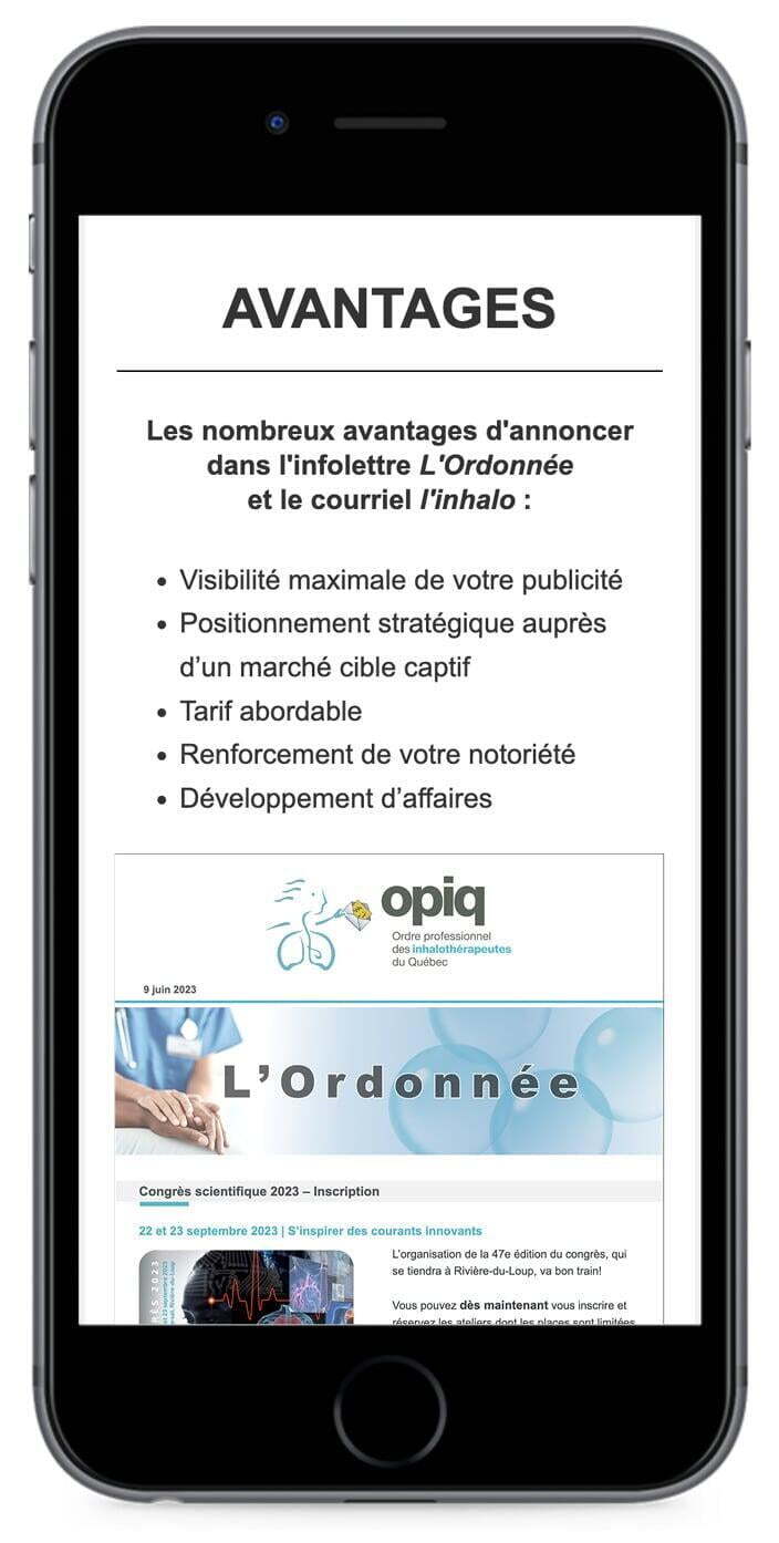Infolettre L'Ordonnée et Courriel l'inhalo de l'OPIQ